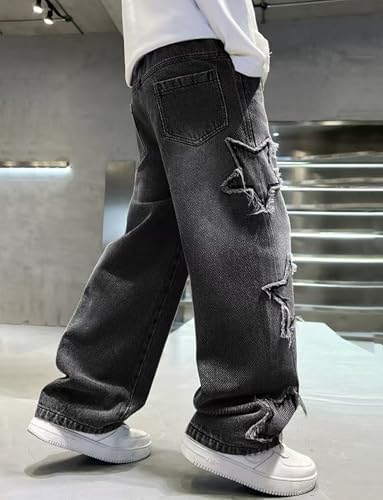 Happy Cherry Baggy Jeans For Boys Wide Leg Denim Cargo Pants Elastic Waist Kid Jean With Pockets