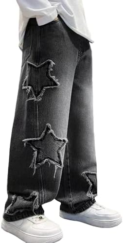 Happy Cherry Baggy Jeans for Boys Wide Leg Denim Cargo Pants Elastic Waist Kid Jean with Pockets