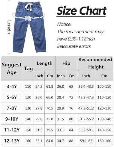 Happy Cherry - Boy Denim Pants Kids Boot Cut Jeans Elasti Waist Casual Summer Pants Cotton Stretch Trousers Loose Fit Breathable With Adjustable Drawstring For Child Age 2-12 Years