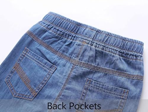 Happy Cherry - Boy Denim Pants Kids Boot Cut Jeans Elasti Waist Casual Summer Pants Cotton Stretch Trousers Loose Fit Breathable With Adjustable Drawstring For Child Age 2-12 Years