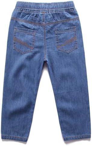 Happy Cherry - Boy Denim Pants Kids Boot Cut Jeans Elasti Waist Casual Summer Pants Cotton Stretch Trousers Loose Fit Breathable With Adjustable Drawstring For Child Age 2-12 Years