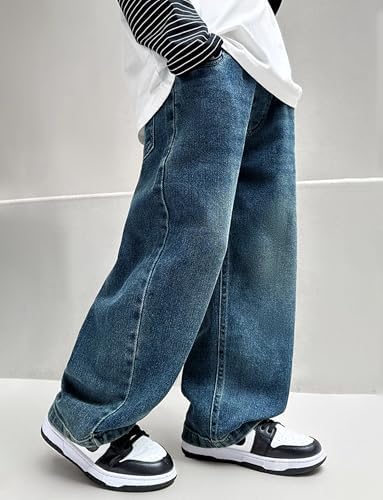 Happy Cherry Boys' Stretchy Waist Denim Joggers Relaxed Fit Jeans For Kids 5-14 Years Baggy Pull-On Elastic Pants Casual