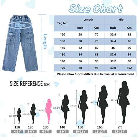 Happy Cherry - Girls Jeans Kid Denim Pants Loose Wide-leg Ripped Pant Child Baggy Trousers Outfits Elasticated High-waisted Straight Jeans Light Blue Fashion Casual Cute With Pockets Age 5-15 Years