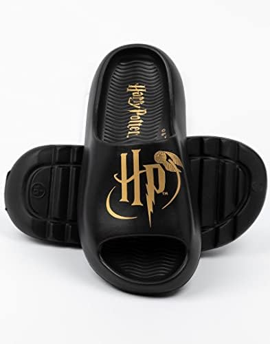 Harry Potter Kids Sliders Black Moulded Sandals For Boys & Girls Golden Snitch HP Logo Beach Shoes Hogwarts Magic Summer Pool Shoes Slip-on Footwear Movie Merchandise Gift For Children