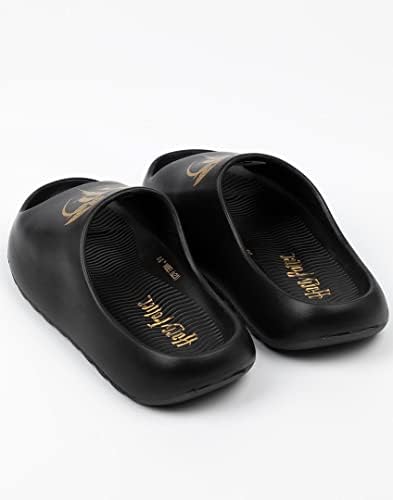 Harry Potter Kids Sliders Black Moulded Sandals For Boys & Girls Golden Snitch HP Logo Beach Shoes Hogwarts Magic Summer Pool Shoes Slip-on Footwear Movie Merchandise Gift For Children