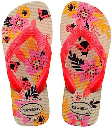 Havaianas - Kids Flores Comfortable Durable and Fun Flip-Flops Floral-Print Sole Metallic Straps and Non-Slip Sole Girls