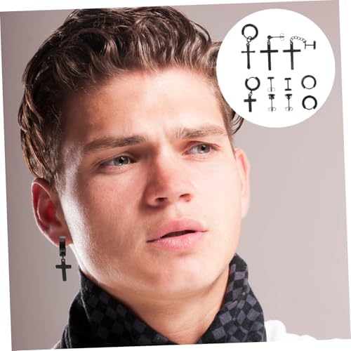 Healvian 10 Pairs Men Earrings Stainless Steel Studs Cross Design Rustproof Fashion Accessories For Boys Teens Daily Wear Gift