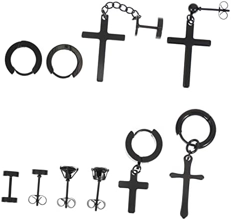 Healvian 10 Pairs Men Earrings Stainless Steel Studs Cross Design Rustproof Fashion Accessories for Boys Teens Daily Wear Gift