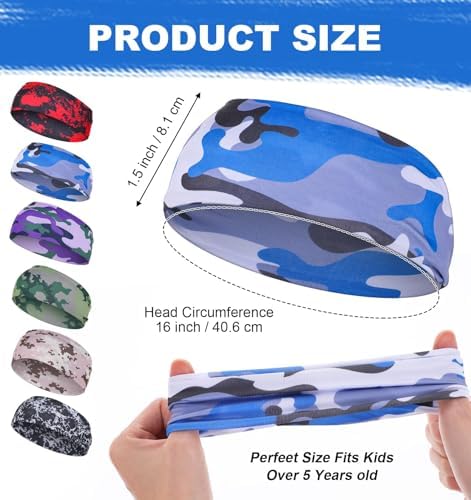 Heasy 6 Pcs Boys' Multicolor Sports Headbands Elastic & Breathable One Size Basketball & Multi-Sport