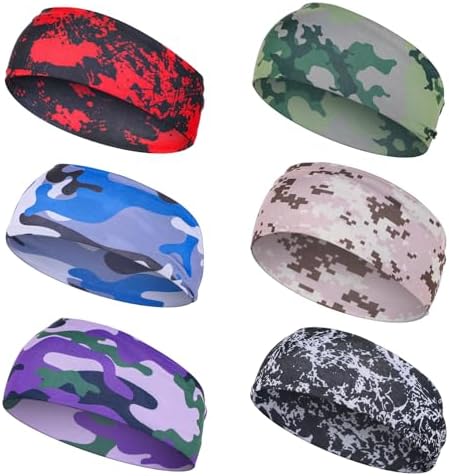 Heasy 6 Pcs Boys' Multicolor Sports Headbands Elastic & Breathable One Size Basketball & Multi-Sport