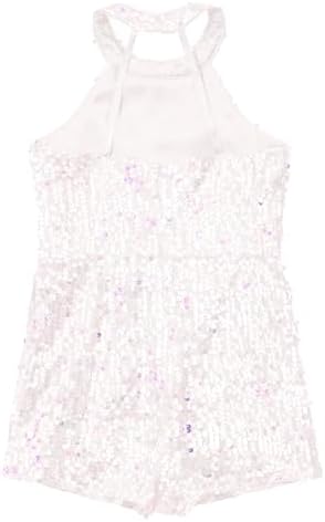 Hedmy Kids Girls Halter Neck Sequins Dance Party Romper Sleeveless Jazz Latin Dancewear Jumpsuit