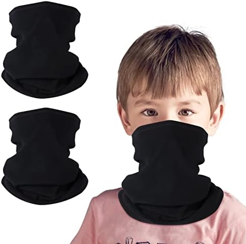 HEGCOIIE 2 Pack Winter Kids Neck Warmer Fleece Windproof Neck Gaiter Face Covering Mask Snood Scarf Multifunctional Headwear for Boys and Girls Outdoor Sports