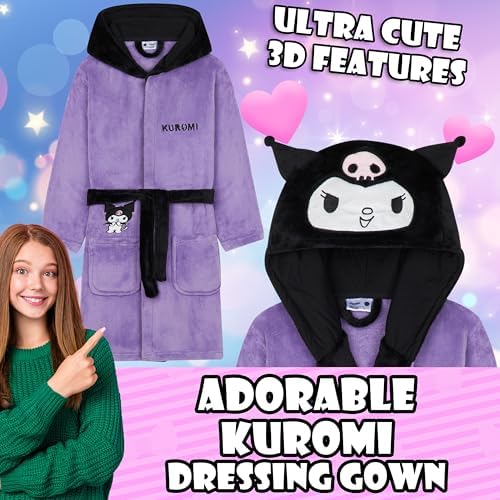 Hello Kitty Girl's Dressing Gown Fleece Hooded Bathrobe