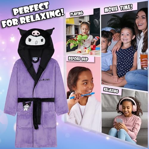 Hello Kitty Girl's Dressing Gown Fleece Hooded Bathrobe