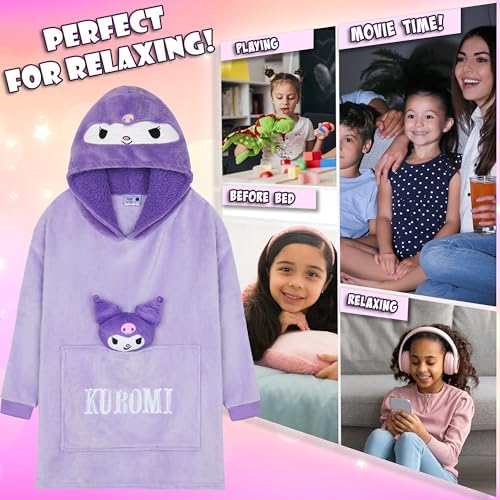 Hello Kitty Sanrio Blanket Hoodie Girls Teens Kawaii Oversized Fleece Wearable Blanket Attached Plush Loungewear Anime Gifts