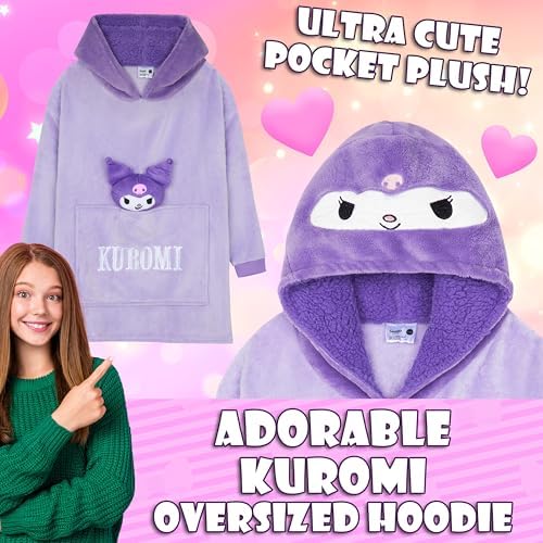 Hello Kitty Sanrio Blanket Hoodie Girls Teens Kawaii Oversized Fleece Wearable Blanket Attached Plush Loungewear Anime Gifts