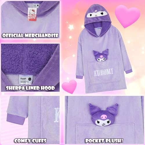 Hello Kitty Sanrio Blanket Hoodie Girls Teens Kawaii Oversized Fleece Wearable Blanket Attached Plush Loungewear Anime Gifts