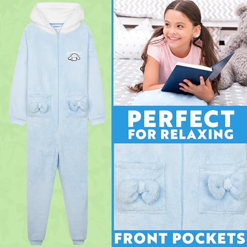 Hello Kitty Sanrio Girls Fleece Onesie With Hood 3D Ears Loungewear Pyjamas Kawaii Sleepsuit Kids Teens Anime Gifts For Girls