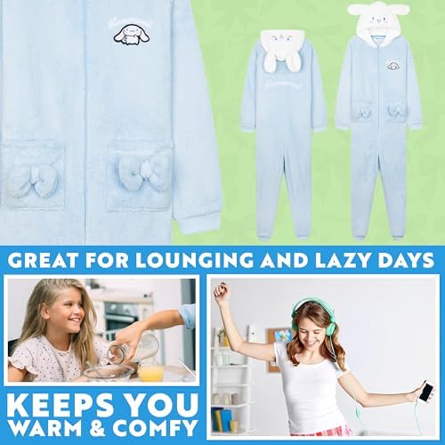 Hello Kitty Sanrio Girls Fleece Onesie With Hood 3D Ears Loungewear Pyjamas Kawaii Sleepsuit Kids Teens Anime Gifts For Girls