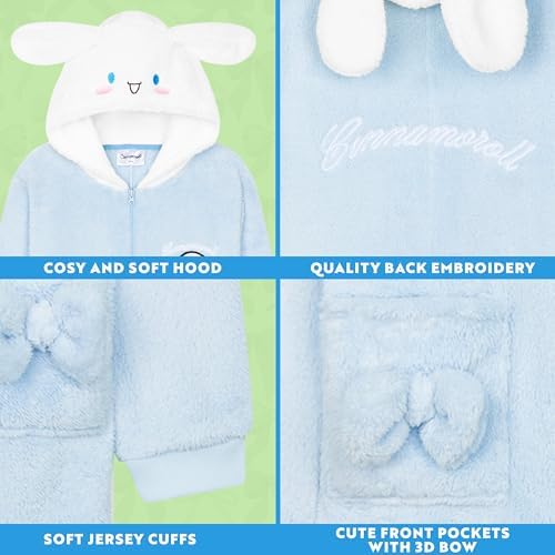Hello Kitty Sanrio Girls Fleece Onesie With Hood 3D Ears Loungewear Pyjamas Kawaii Sleepsuit Kids Teens Anime Gifts For Girls