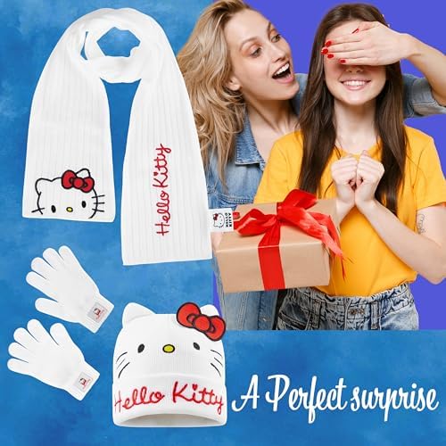 Hello Kitty Winter Accessories Set For Girls Teenagers Cosy 3 Piece Beanie Scarf And Gloves Set - Gifts For Girls