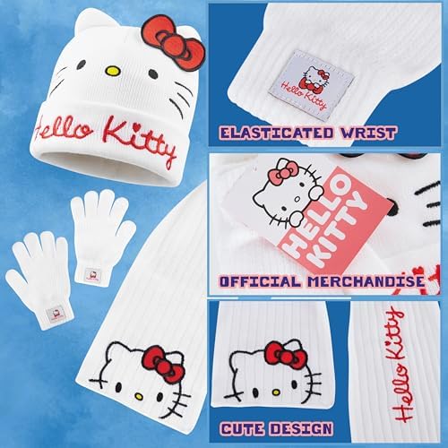Hello Kitty Winter Accessories Set For Girls Teenagers Cosy 3 Piece Beanie Scarf And Gloves Set - Gifts For Girls