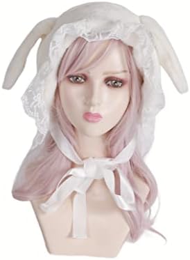 HELVAK Lolita Hat Sweet Plush Bunny Lop-eared Lei Feng's Cap Lace Ear Muffs Fluffy Warm Winter Cute Headpiece