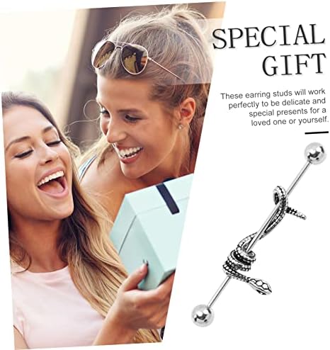 Hemobllo Snake Shaped Cartilage Earring Hip Hop Punk Gothic Barbell Body Piercing Ring For Ear Bone And Nose Septum Titanium Steel Rod Unisex Jewelry Accessory