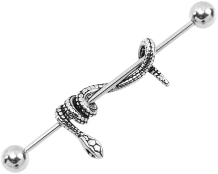 Hemobllo Snake Shaped Cartilage Earring Hip Hop Punk Gothic Barbell Body Piercing Ring for Ear Bone and Nose Septum Titanium Steel Rod Unisex Jewelry Accessory