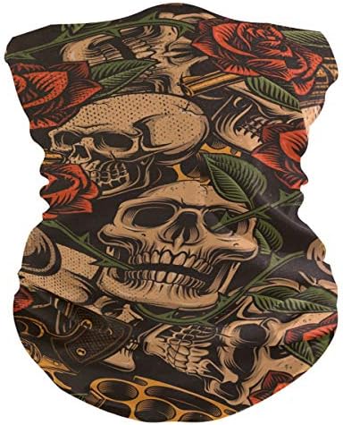 hengpai Neck Gaiter Man Neck Mask Balaclava Face Mask Bandana Skull Gun Rose