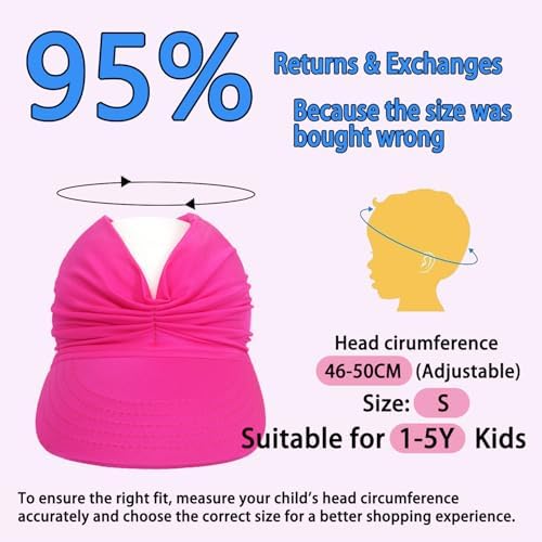 HERUAI Children's UV Protection Visor Cap Sun Visor Girls & Boys Ponytail Beach Hat Breathable Packable High Sun Protection Pink S (1-5 Years) & M (5-9 Years) Unisex Spring & Summer