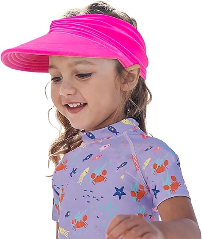HERUAI Children's UV Protection Visor Cap Sun Visor Girls & Boys Ponytail Beach Hat Breathable Packable High Sun Protection Pink S (1-5 Years) & M (5-9 Years) Unisex Spring & Summer