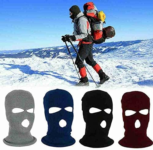 HIDRUO Blue Ski Mask 3-Hole Full Face Mask Cover Winter Balaclava Cap Knitted Face Cover For Outdoor Sports