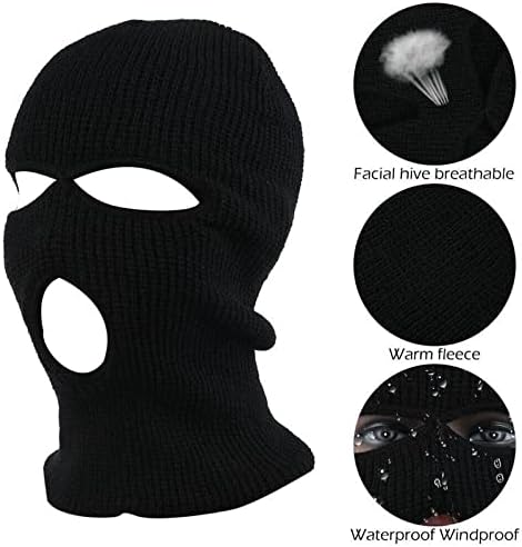 HIDRUO Blue Ski Mask 3-Hole Full Face Mask Cover Winter Balaclava Cap Knitted Face Cover For Outdoor Sports