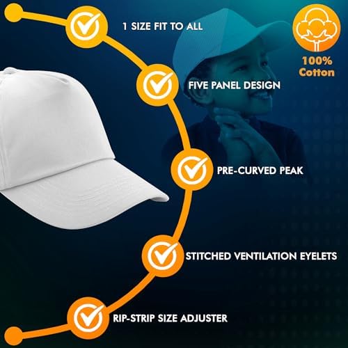 HiFEN® Unisex Kids 5 Panel Pre-Curved Plain Adjustable Baseball Cap Outdoor Summer Sun Hat