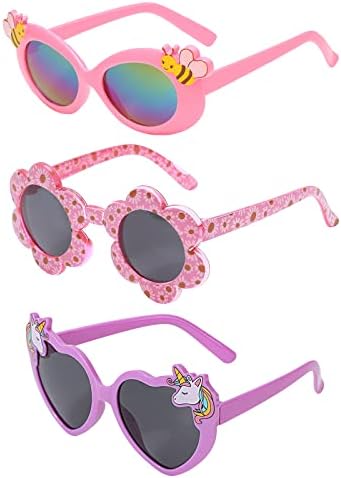Hifot 3 Pieces Kids Sunglasses Unicorn Round Shaped Snowflake Cute Party Dress up Glasses for Girls Boys Age 3-10