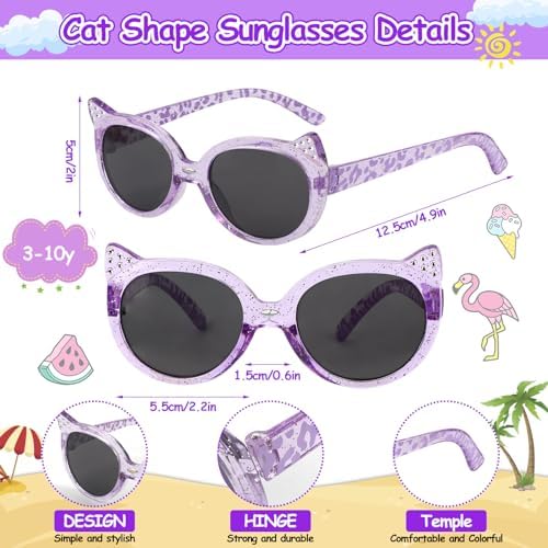 Hifot 3PCS Kids Sunglasses Girls Cute Girls Sunglasses Kids Age 3-8 Cat Heart Cat Eye Shape Set Funky Party Glasses Favor Childrens Sun Glasses For Holiday Beach Outdoor Birthday Party