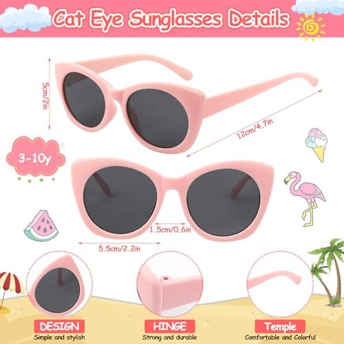 Hifot 3PCS Kids Sunglasses Girls Cute Girls Sunglasses Kids Age 3-8 Cat Heart Cat Eye Shape Set Funky Party Glasses Favor Childrens Sun Glasses For Holiday Beach Outdoor Birthday Party