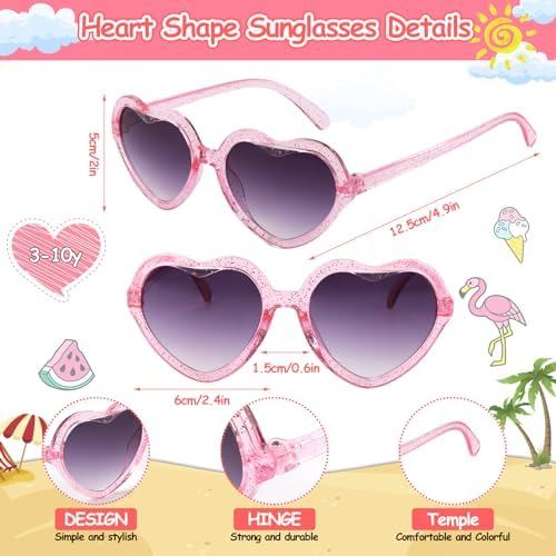 Hifot 3PCS Kids Sunglasses Girls Cute Girls Sunglasses Kids Age 3-8 Cat Heart Cat Eye Shape Set Funky Party Glasses Favor Childrens Sun Glasses For Holiday Beach Outdoor Birthday Party
