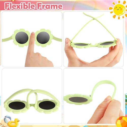 Hifot Baby Sunglasses With Strap Cute Flower Polarized Sunglasses UV400 Protection For Infant Baby Girl Age 0-24 Months