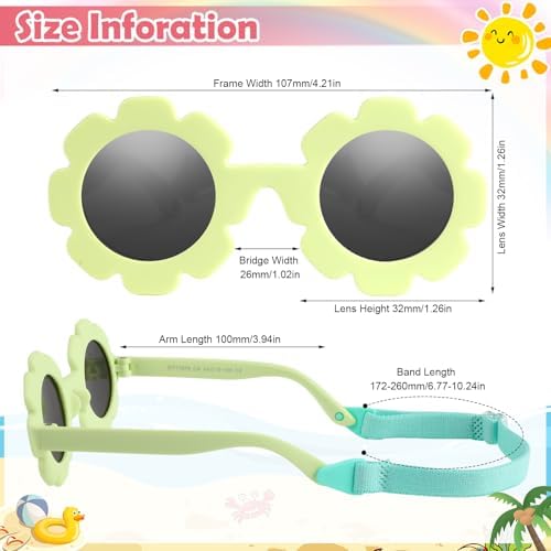 Hifot Baby Sunglasses With Strap Cute Flower Polarized Sunglasses UV400 Protection For Infant Baby Girl Age 0-24 Months