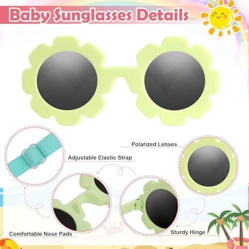 Hifot Baby Sunglasses With Strap Cute Flower Polarized Sunglasses UV400 Protection For Infant Baby Girl Age 0-24 Months