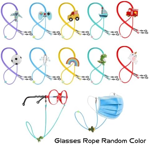 HIFOT Glasses Strap Eyewear Retainer 10 Pcs For Boy Cartoon Dinosaur Rainbow Airplane Kids Adjustable Stretchy Eyeglasses String Strap Face Mask Chain Sunglasses Lanyard Cord