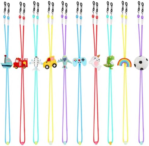 HIFOT Glasses Strap Eyewear Retainer 10 Pcs For Boy Cartoon Dinosaur Rainbow Airplane Kids Adjustable Stretchy Eyeglasses String Strap Face Mask Chain Sunglasses Lanyard Cord