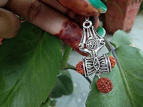 Hijet Silver Oxodized Om Damru Rudraksha Om With Trishul Pendant For Boys And Men's Or Women's For Good Luck Good Wealth Blessings