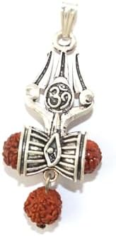 Hijet Silver Oxodized Om Damru Rudraksha Om With Trishul Pendant For Boys And Men's Or Women's For Good Luck Good Wealth Blessings
