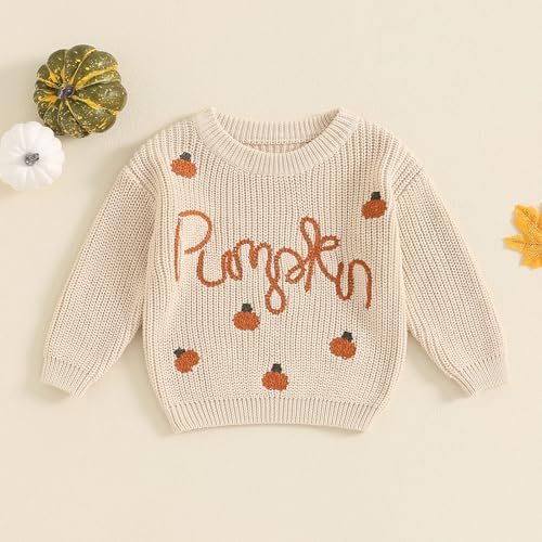 HKYFNNBW-Baby Halloween Sweaters Long Sleeve Round Neck Pumpkin Letter Embroidery Knit Pullovers Toddler Sweatshirts