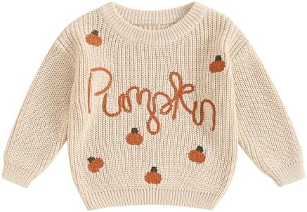 HKYFNNBW-Baby Halloween Sweaters Long Sleeve Round Neck Pumpkin Letter Embroidery Knit Pullovers Toddler Sweatshirts