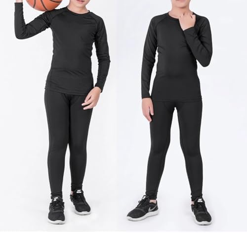 Holimaid Kids Boys Thermal Underwear Long Sleeve Base Layer Sets Athletic Compression Suit Ideal For Football Sports Performance