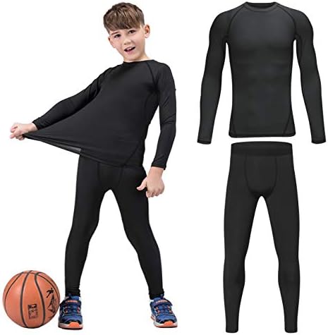 HOPLYNN Youth Boys' Compression Leggings Athletic Shirt Tights Top Base Layer Set Sports Youth for Kids